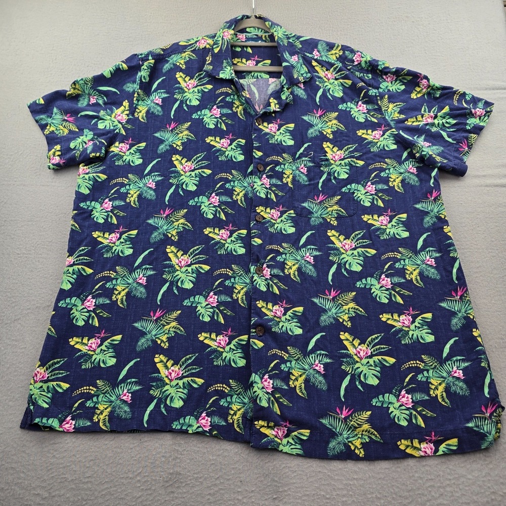 Caribbean Joe Hawaiian Aloha Shirt Mens 2XT Navy Blue Tropical Print Viscose